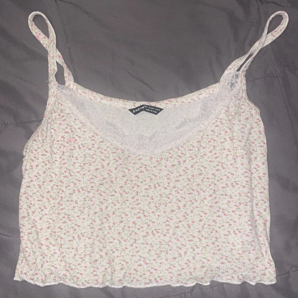 SHEIN White and Pink Floral Camisole